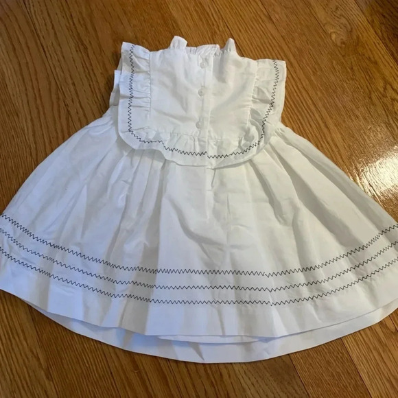 Janie and Jack White Cotton Baby Dress with Navy Thread Detail Size 0-3 Mths - Picture 5 of 5